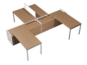 Рабочая станция (4x140) на 2-x опорных тумбах-купе Profiquadro КВ 0186 БВ 3190x3600x750